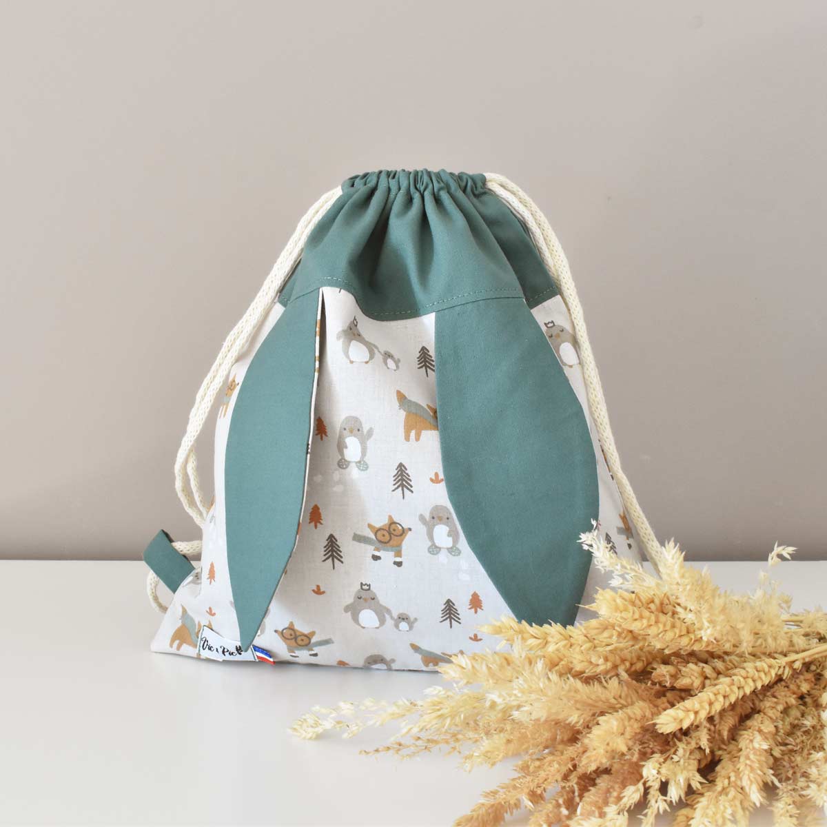 Sac-lapin-personnalise-enfant-safari-creche-vic-et-pic-cadeau-naissance-fait-main