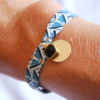 bracelet tissu coton oeko-tex zéro-déchet plaqué or Vic & Pic bijou paon bleu pierre noire