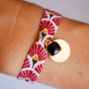 bracelet tissu coton oeko-tex zéro-déchet plaqué or Vic & Pic bijou eventails rouges pierre noire